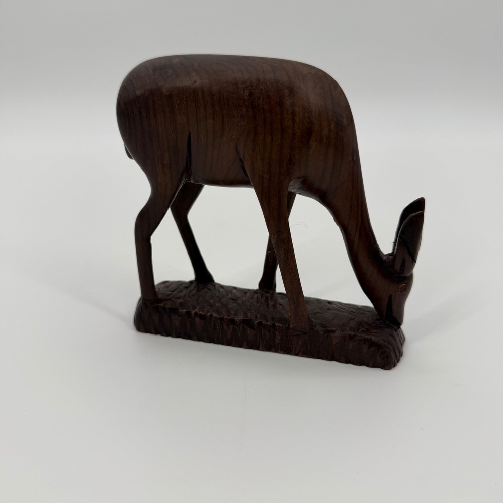 Vintage Hand Carved Wood Grazing Deer Figurine Rustic Animal Sculpture 5 Inch